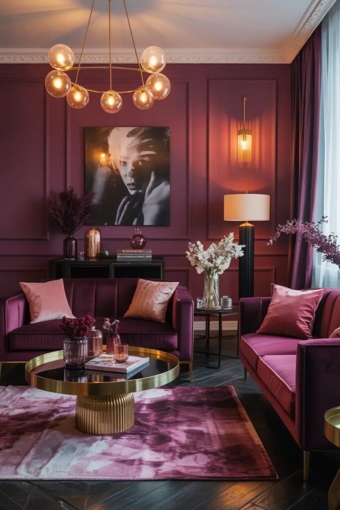 Moody living room design 16 moody living room design burgundy tones