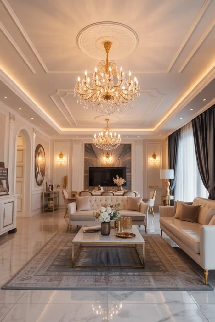 luxury POP ceiling design ideas 3 Grand POP ceiling chandelier design