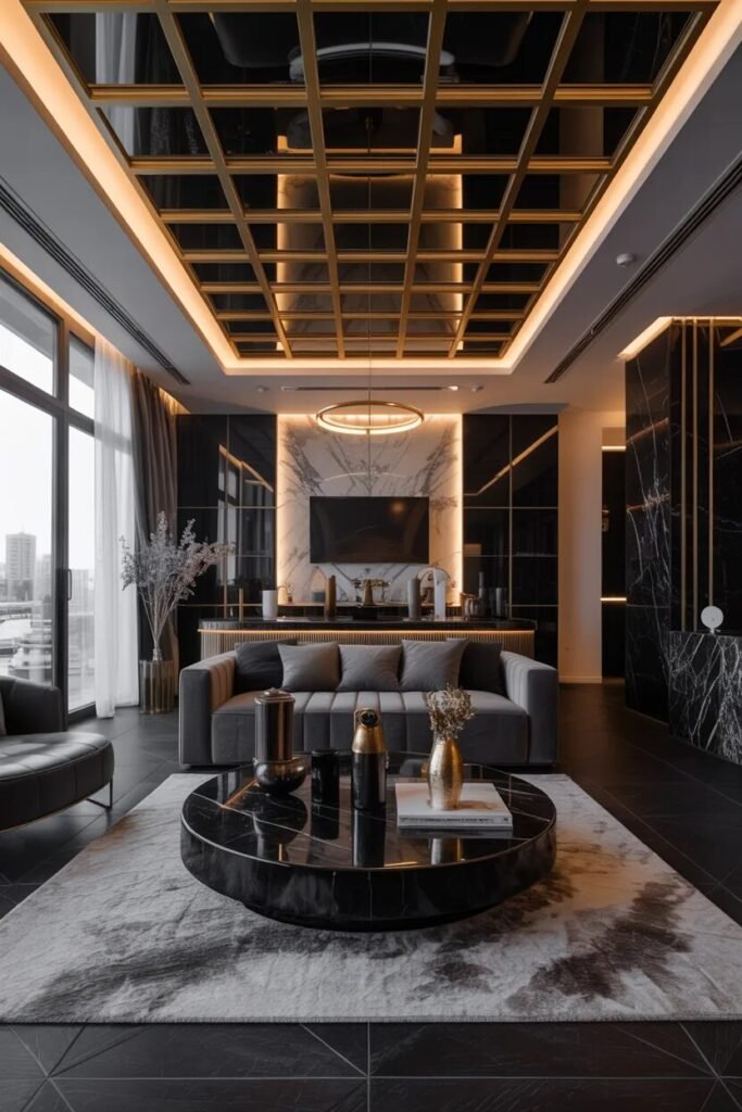 luxury POP ceiling design ideas 4 Black gold POP ceiling luxury