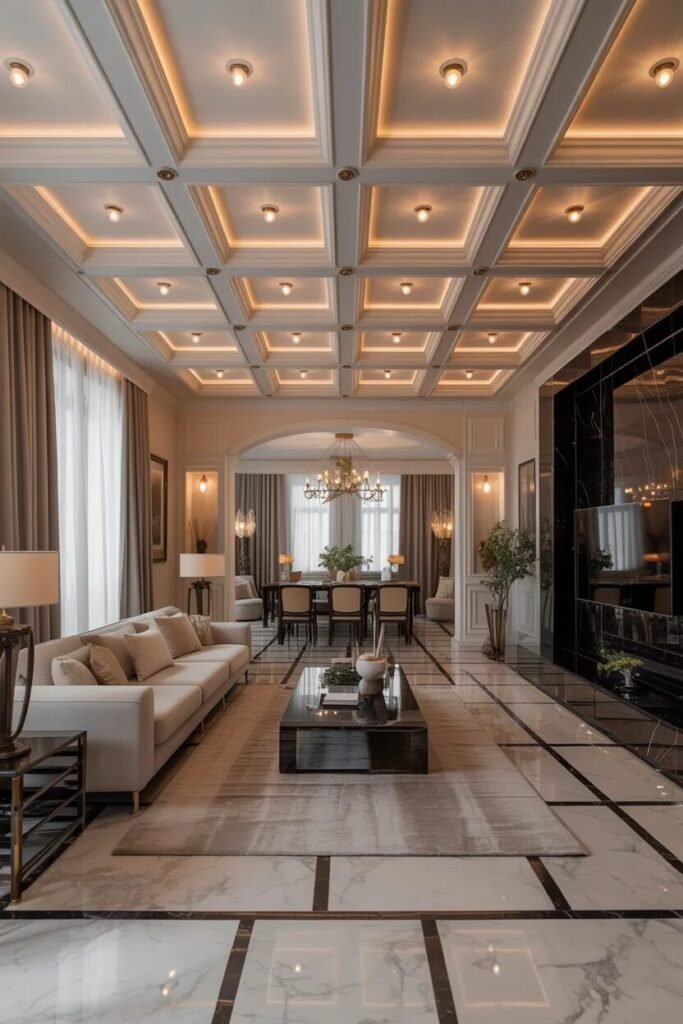 luxury POP ceiling design ideas 12 Coffered luxury POP ceiling design