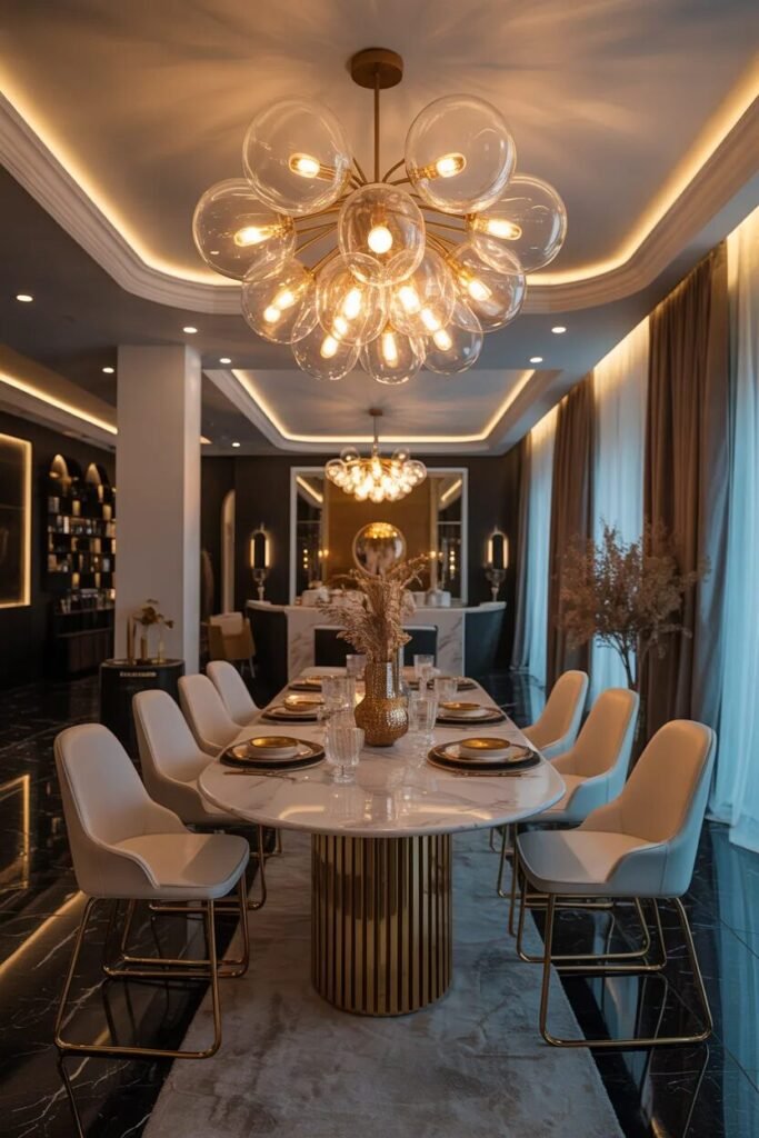 luxury POP ceiling design ideas 19 Glass chandelier POP ceiling luxury