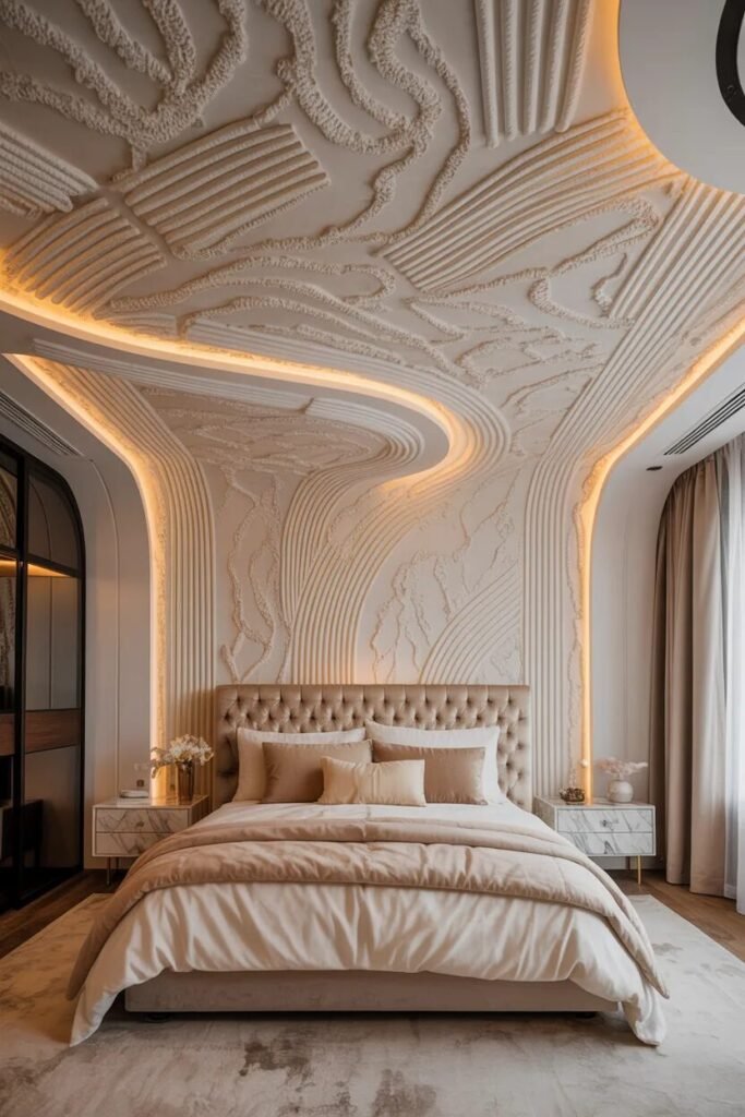 luxury POP ceiling design ideas 20 Textured luxury POP ceiling idea