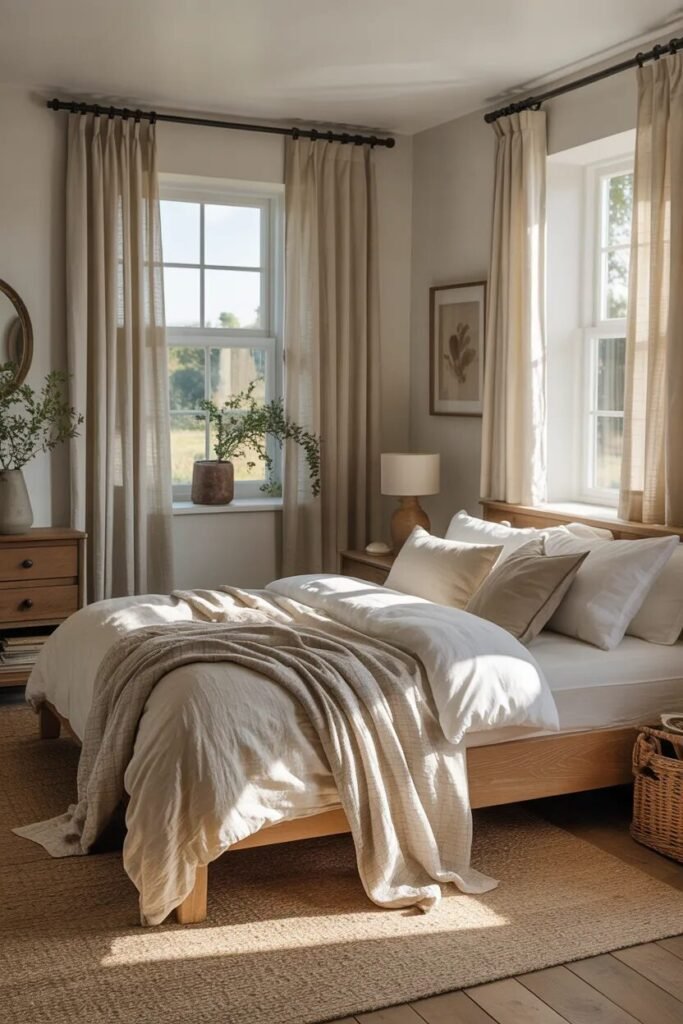 linen bedroom curtain design ideas