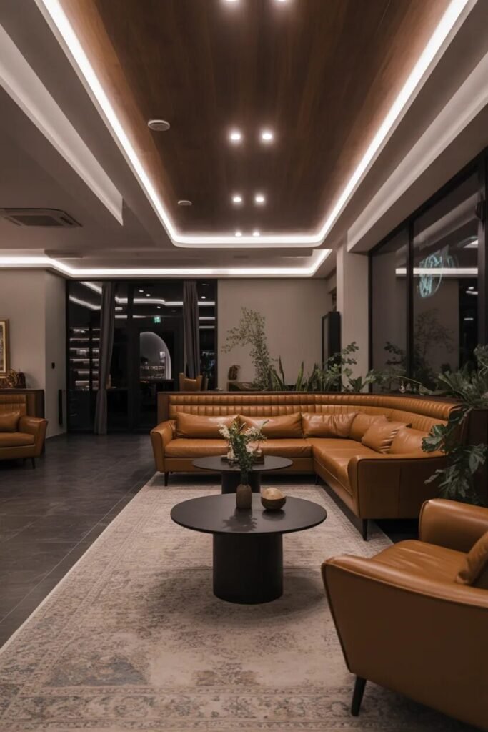 luxury POP ceiling design ideas 25 Dark wood POP ceiling luxury