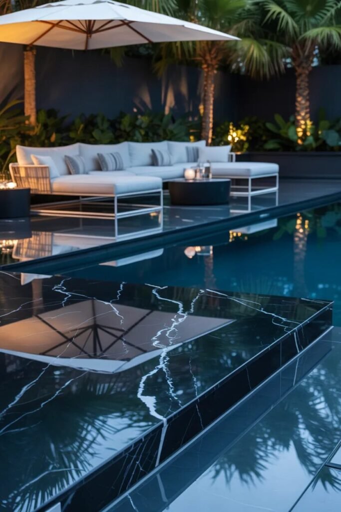 black marble pool deck ideas