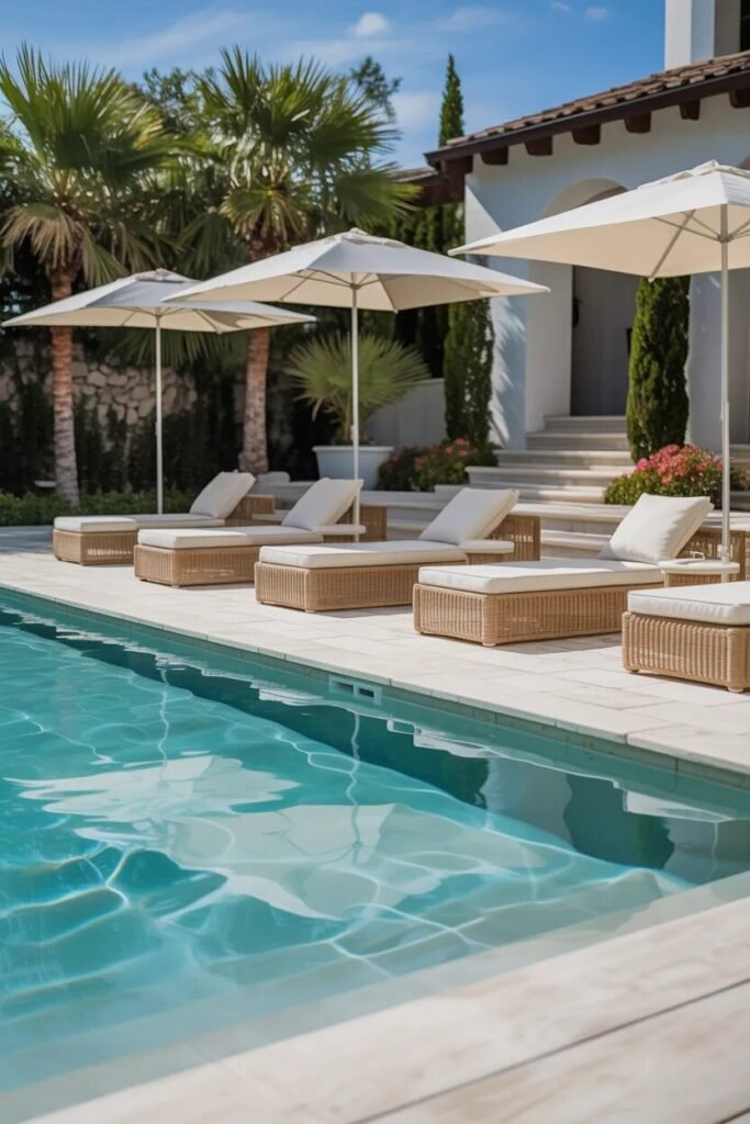 white stone pool deck ideas