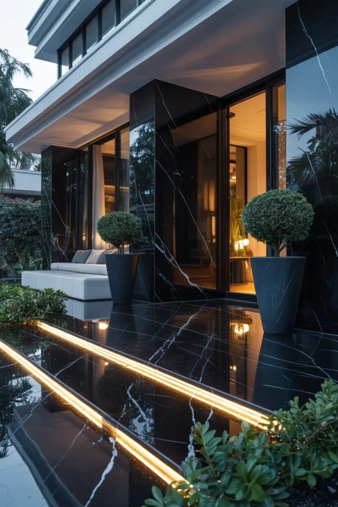 Black marble front porch design ideas