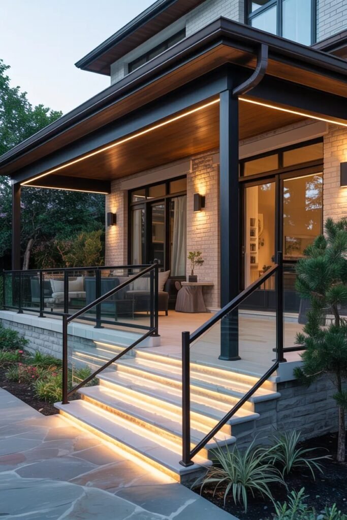 Glass railing front porch ideas