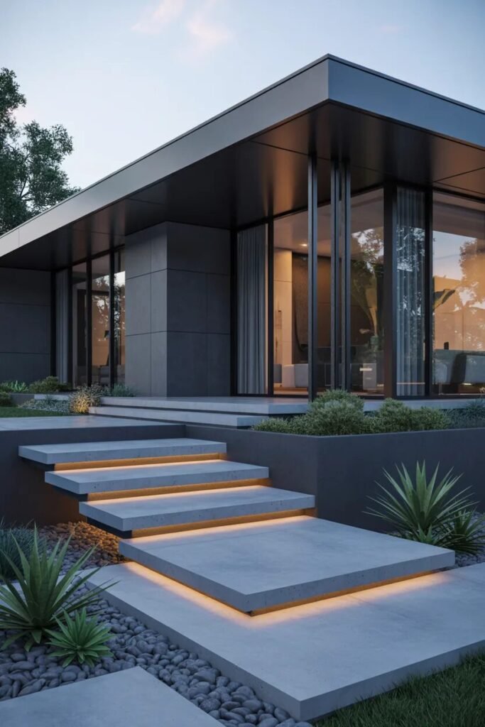 Floating step front porch ideas
