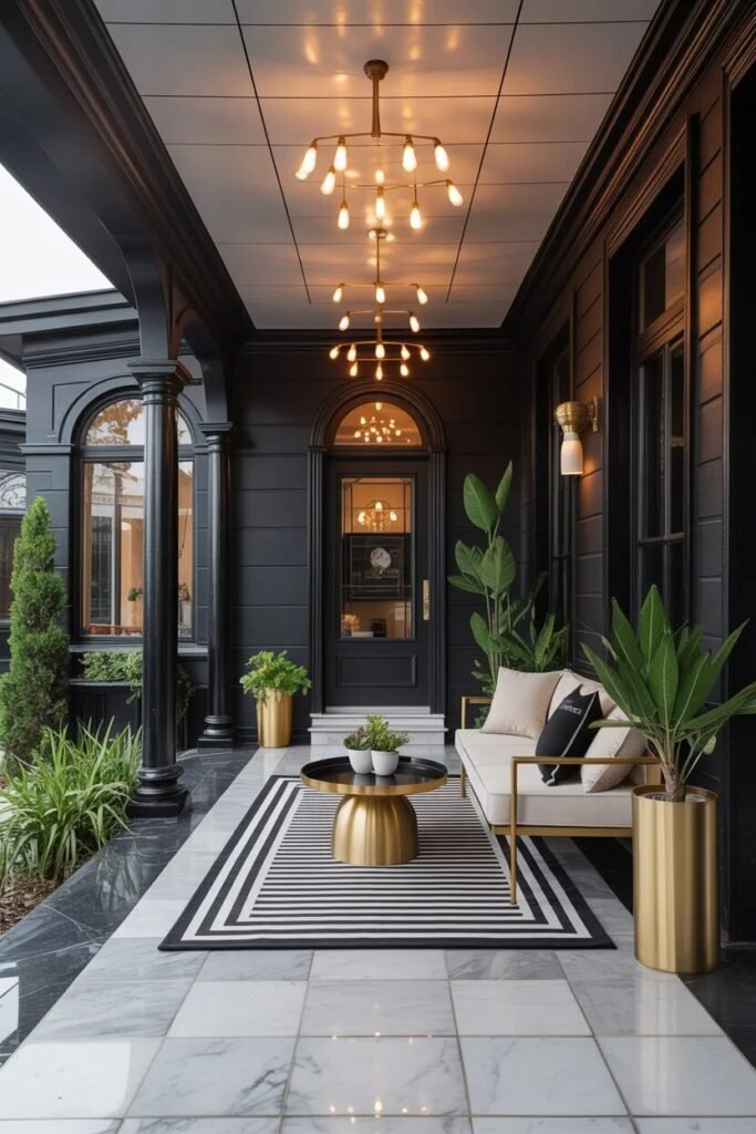 Black gold front porch ideas