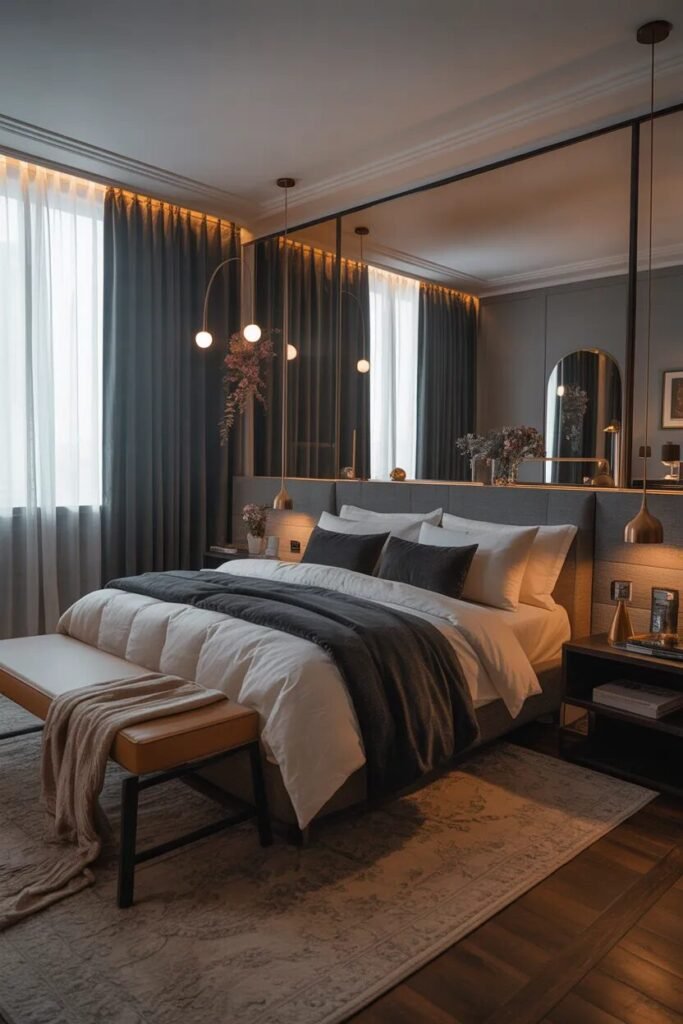gray bedroom curtain design ideas