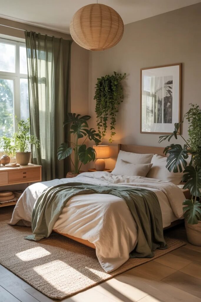green bedroom curtain design ideas
