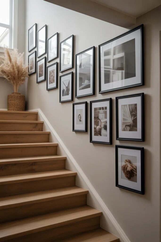 black frame stair wall decor ideas