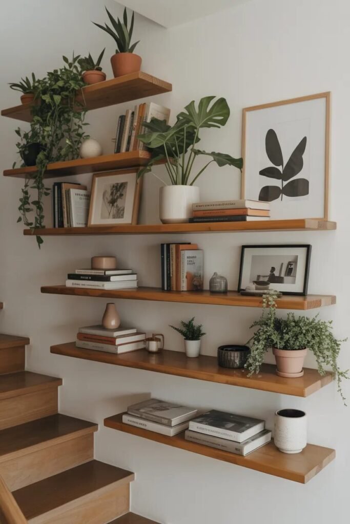 wooden stair wall decor ideas
