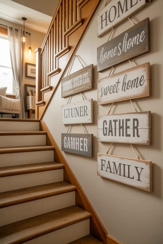 farmhouse stair wall decor ideas