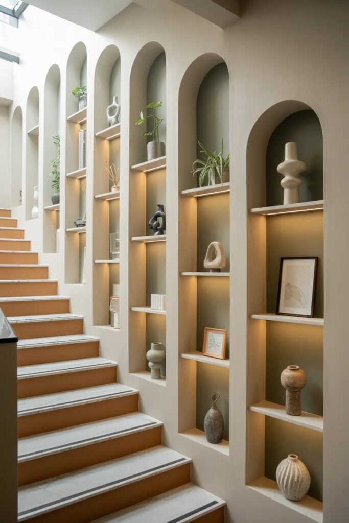 arched stair wall decor ideas