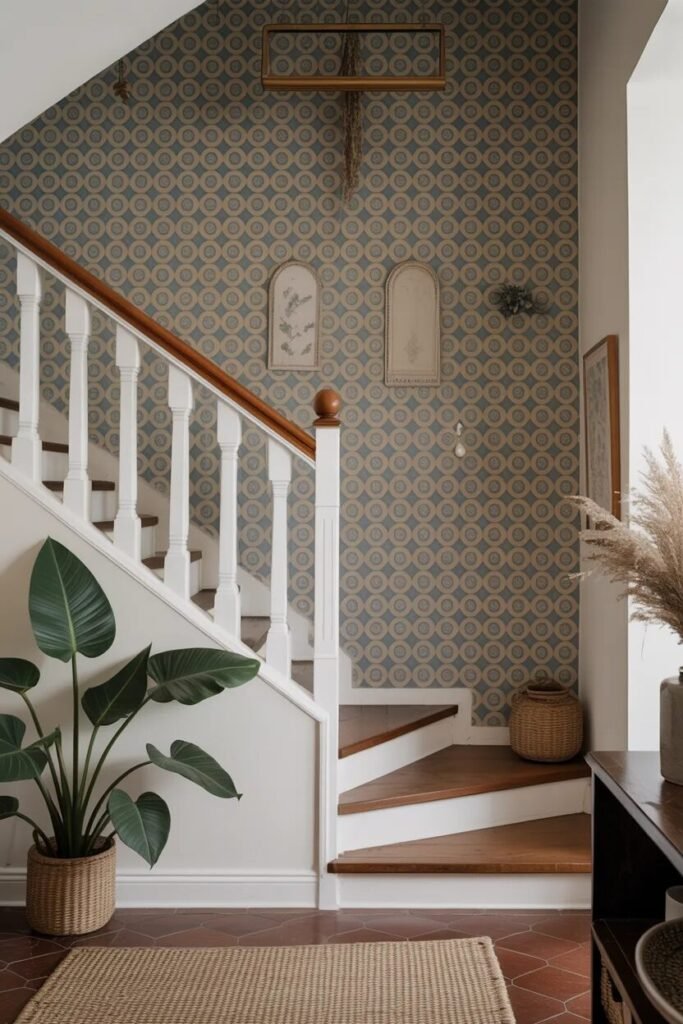 wallpaper stair wall decor ideas