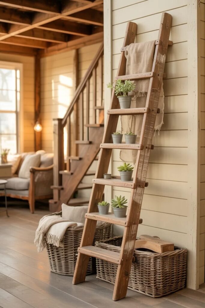 rustic stair wall decor ideas