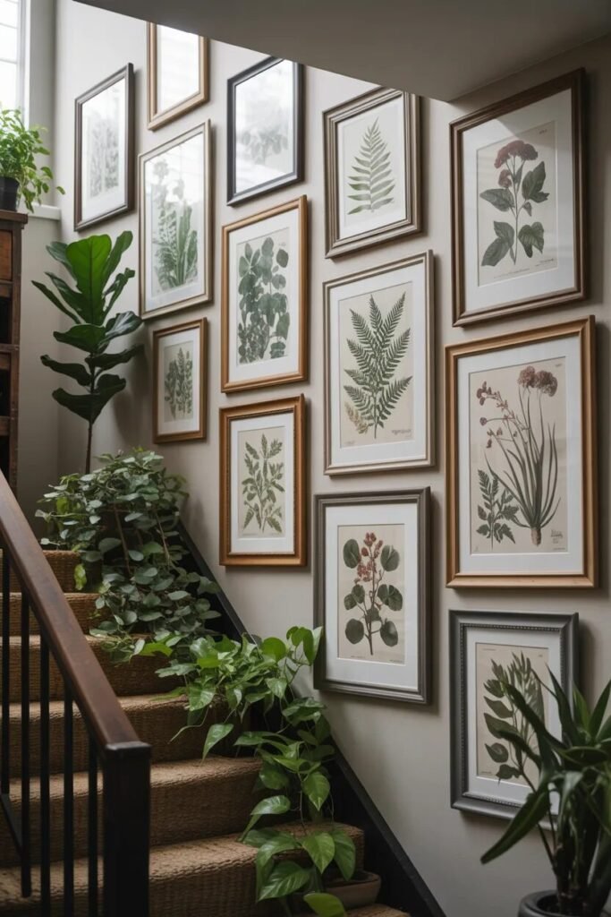 botanical stair wall decor ideas