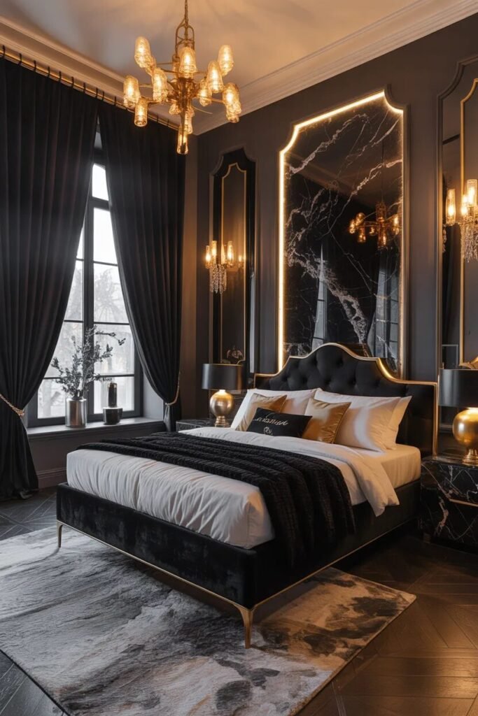 black bedroom curtain design ideas