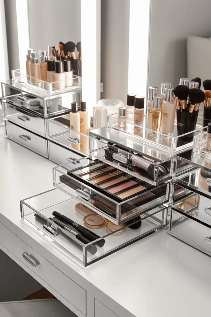  luxury white vanity glass storage