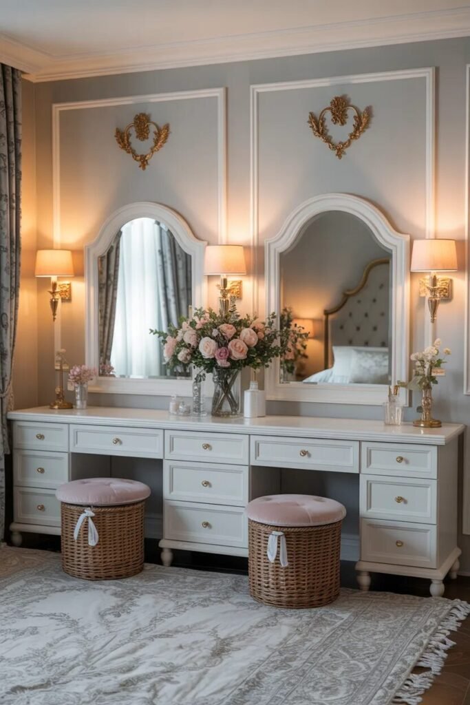 luxury white vanity double mirrors