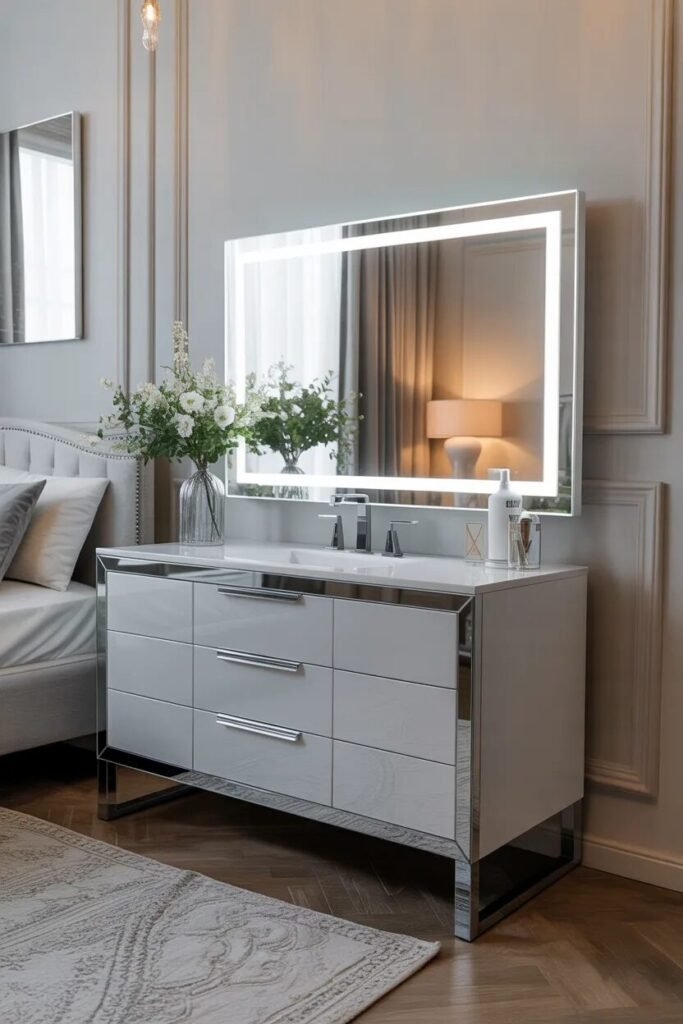 luxury white vanity glossy finish