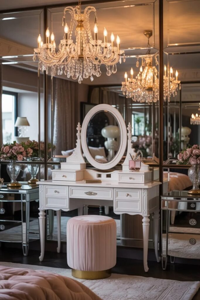 luxury white vanity chandelier decor