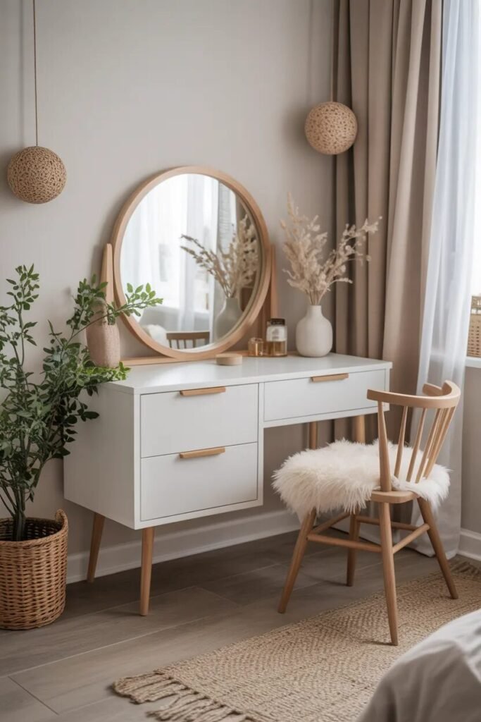 luxury white vanity Scandinavian decor
