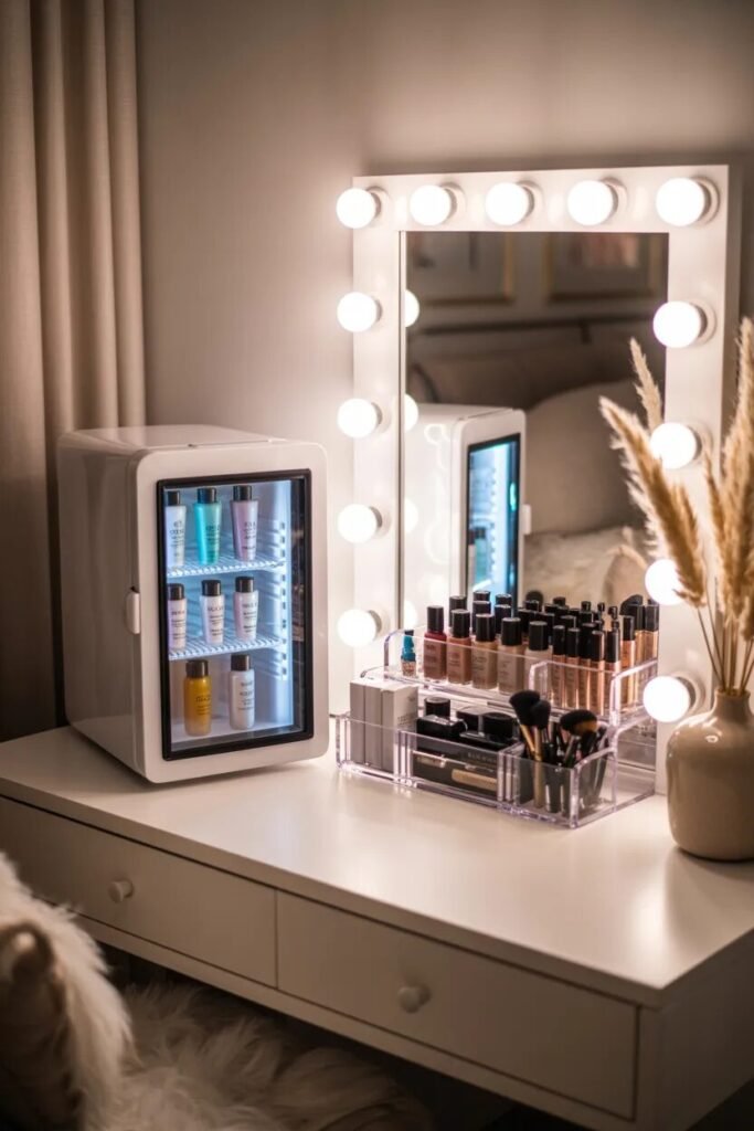 luxury white vanity skincare fridge