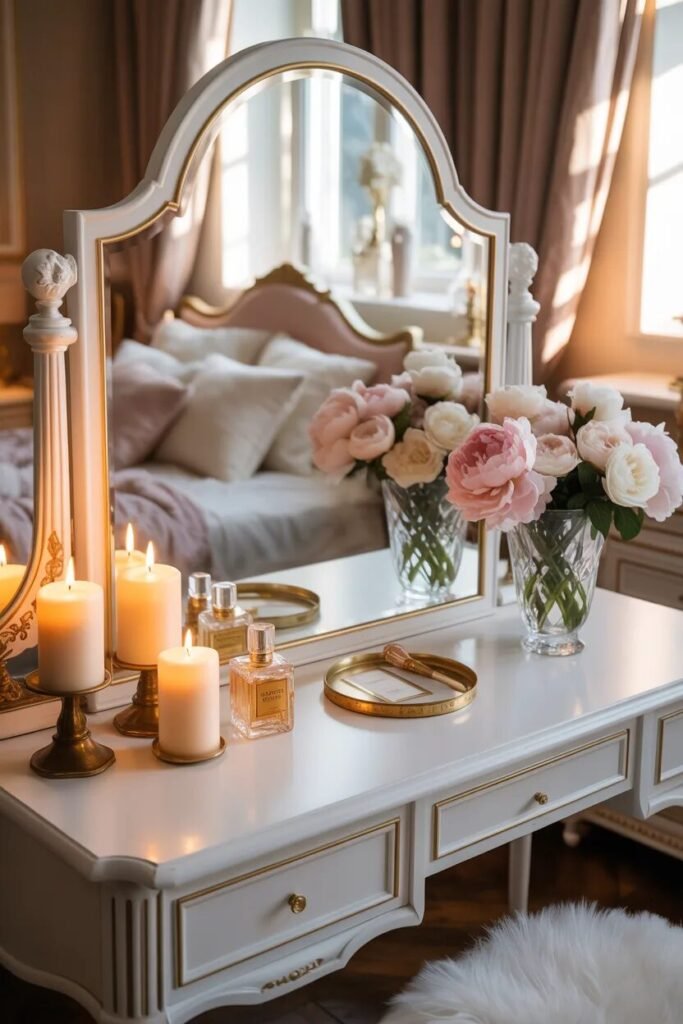 luxury white vanity arch mirror