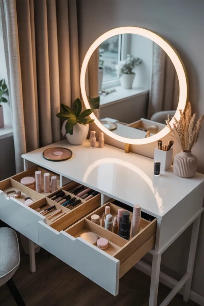luxury white vanity hidden storage