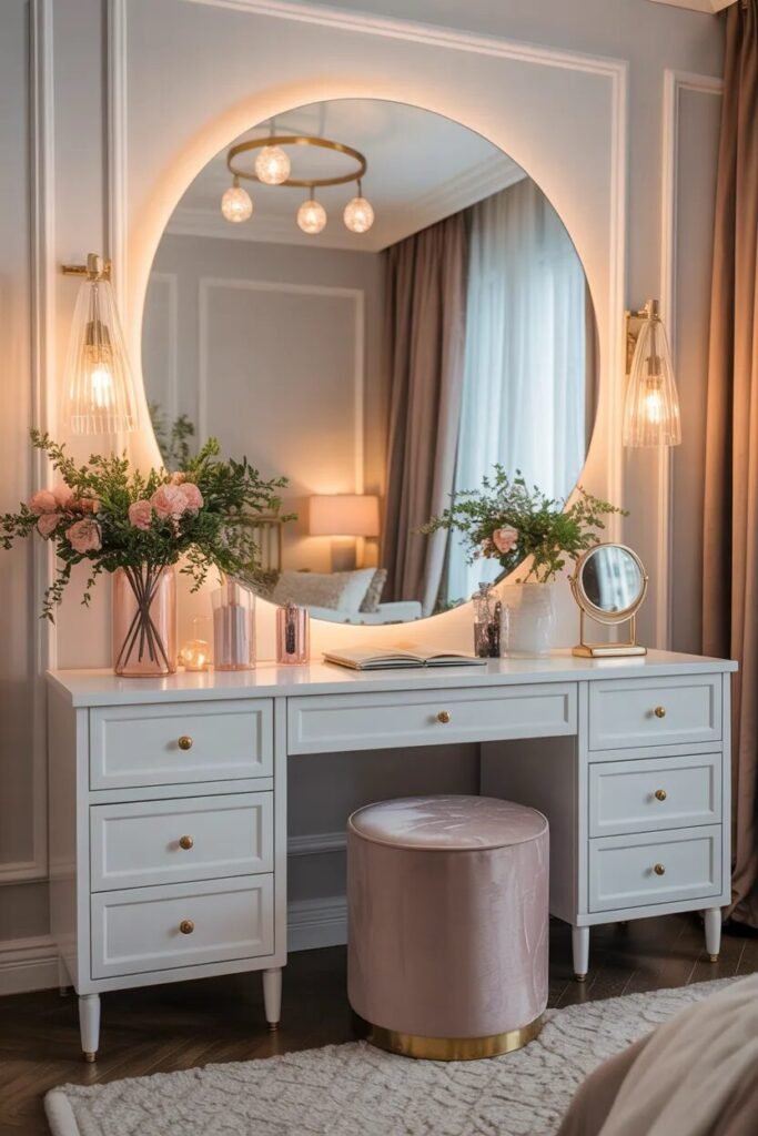 luxury white vanity wall mirror
