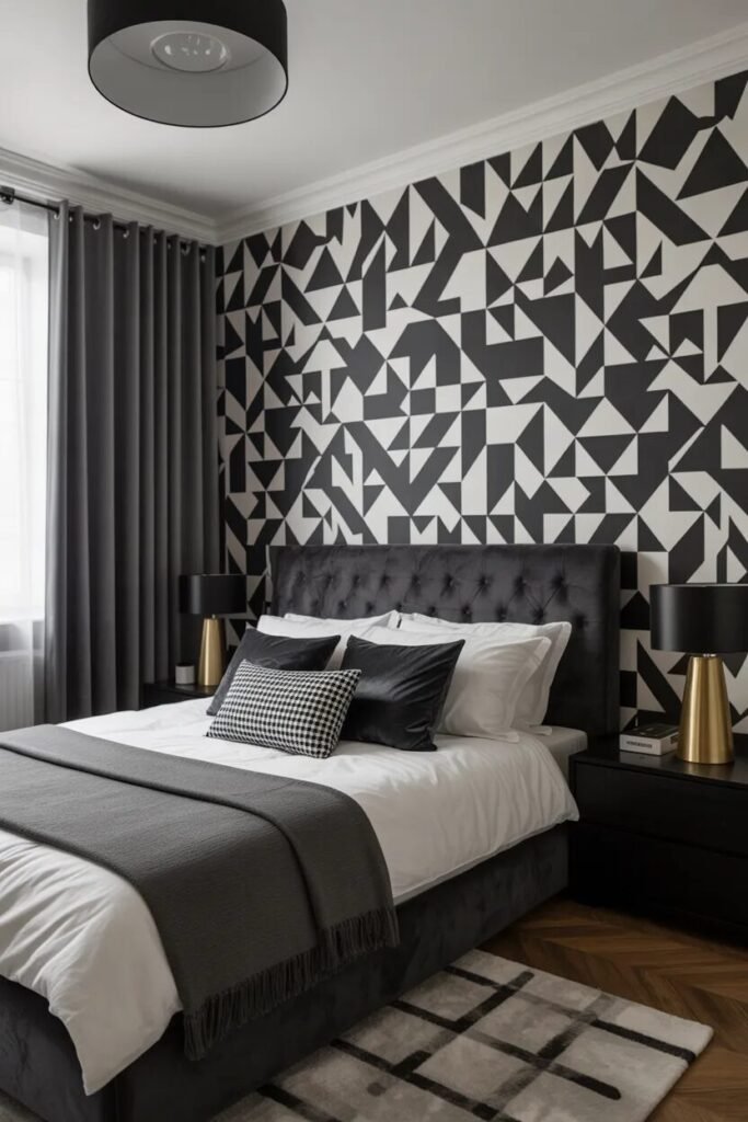 geometric bedroom wallpaper design ideas