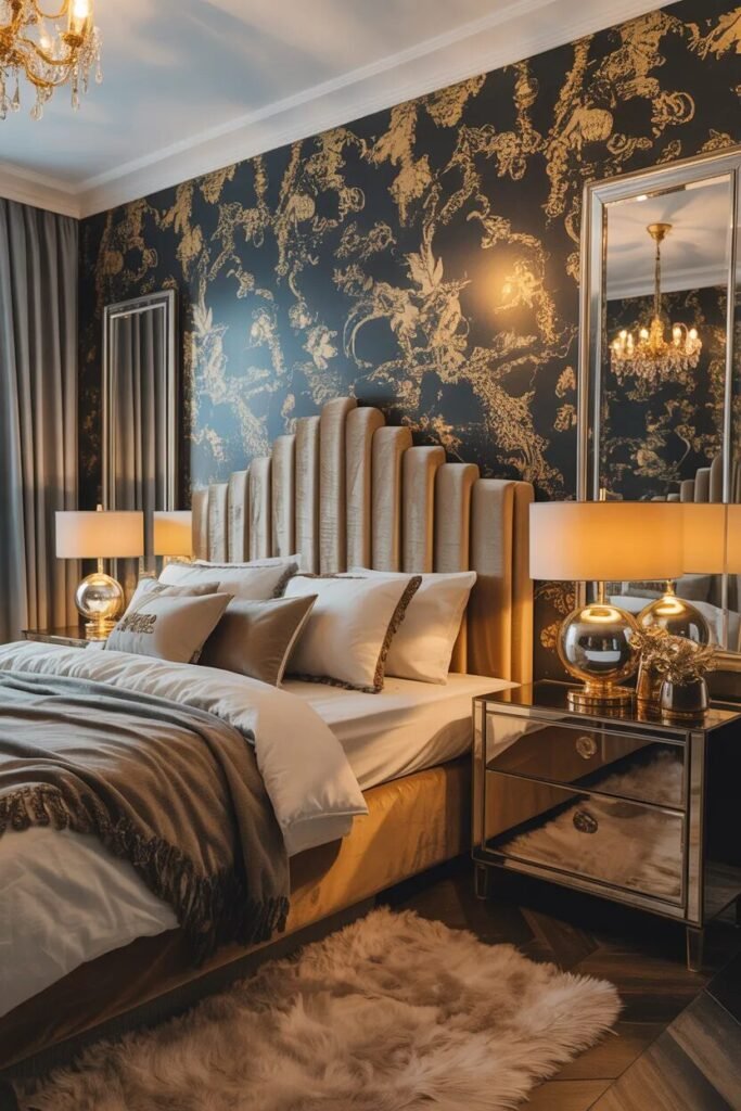 gold bedroom wallpaper design ideas