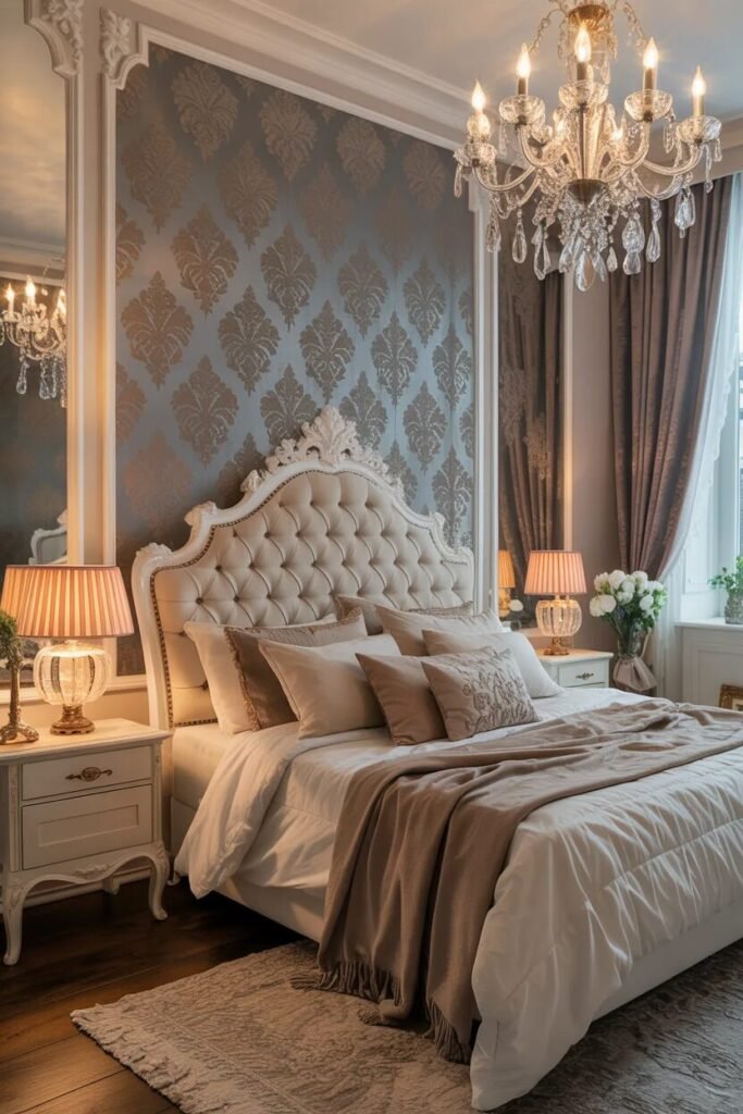damask bedroom wallpaper design ideas