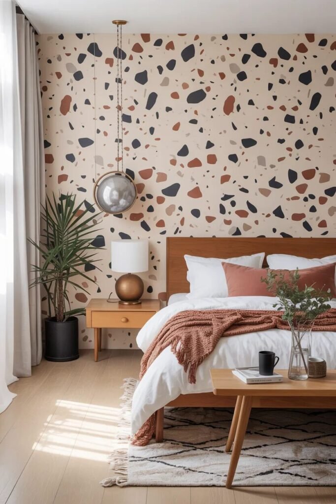terrazzo bedroom wallpaper design ideas