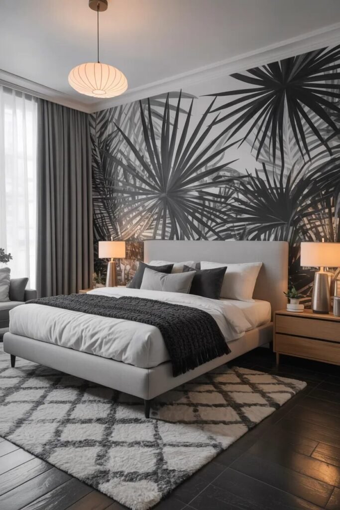 monochrome bedroom wallpaper design ideas