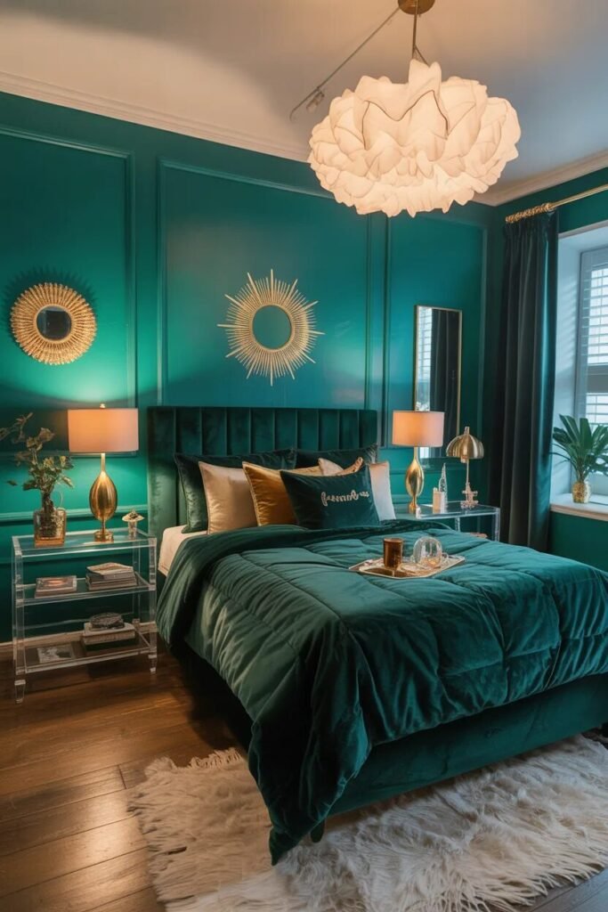 emerald green dorm room decor