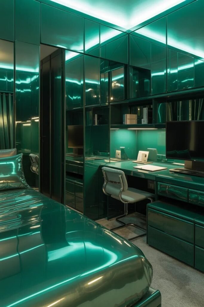 futuristic green dorm room ideas