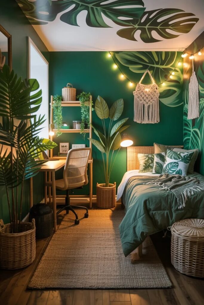 jungle green dorm room decor