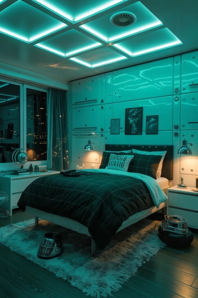 glowing green dorm room ceiling