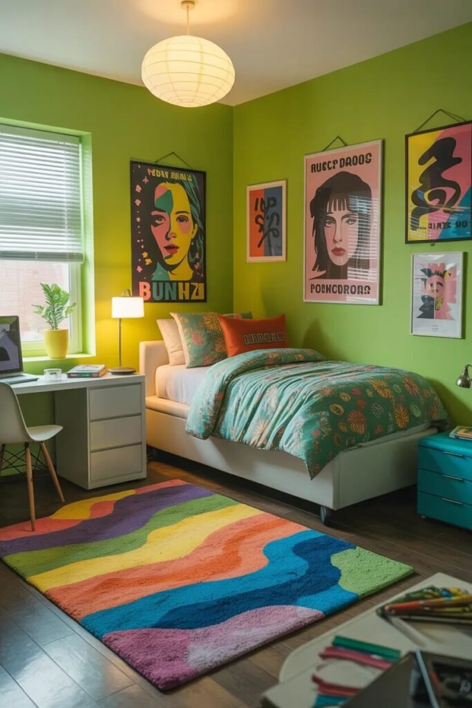 lime green dorm room ideas