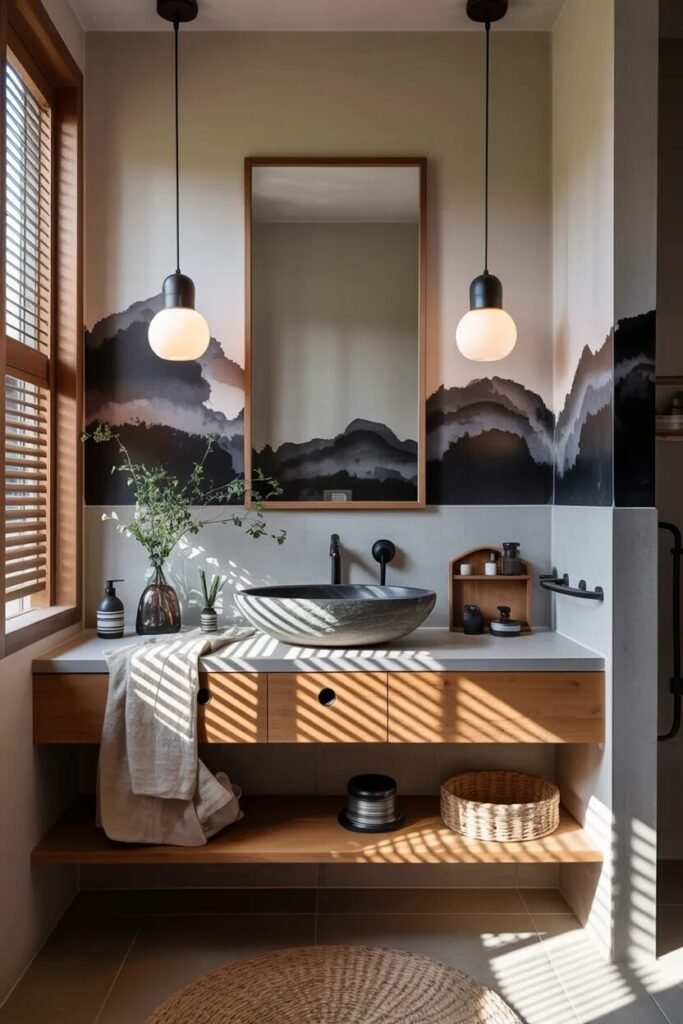 japandi bathroom print ideas wall