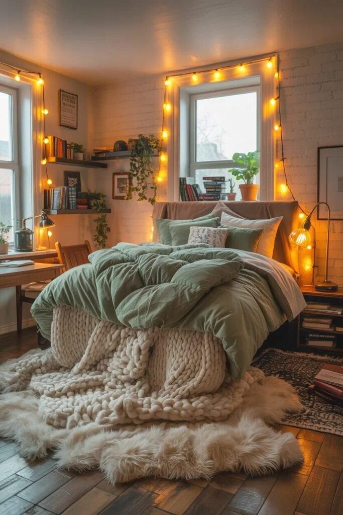 green cloud dorm room bed