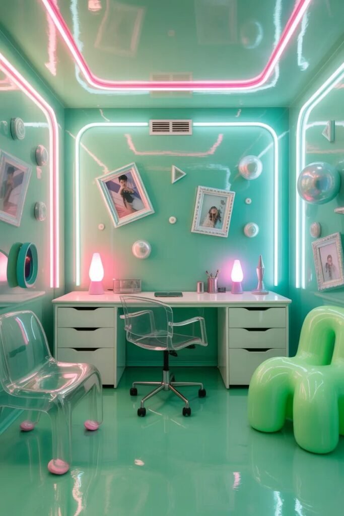 mint green dorm room aesthetic