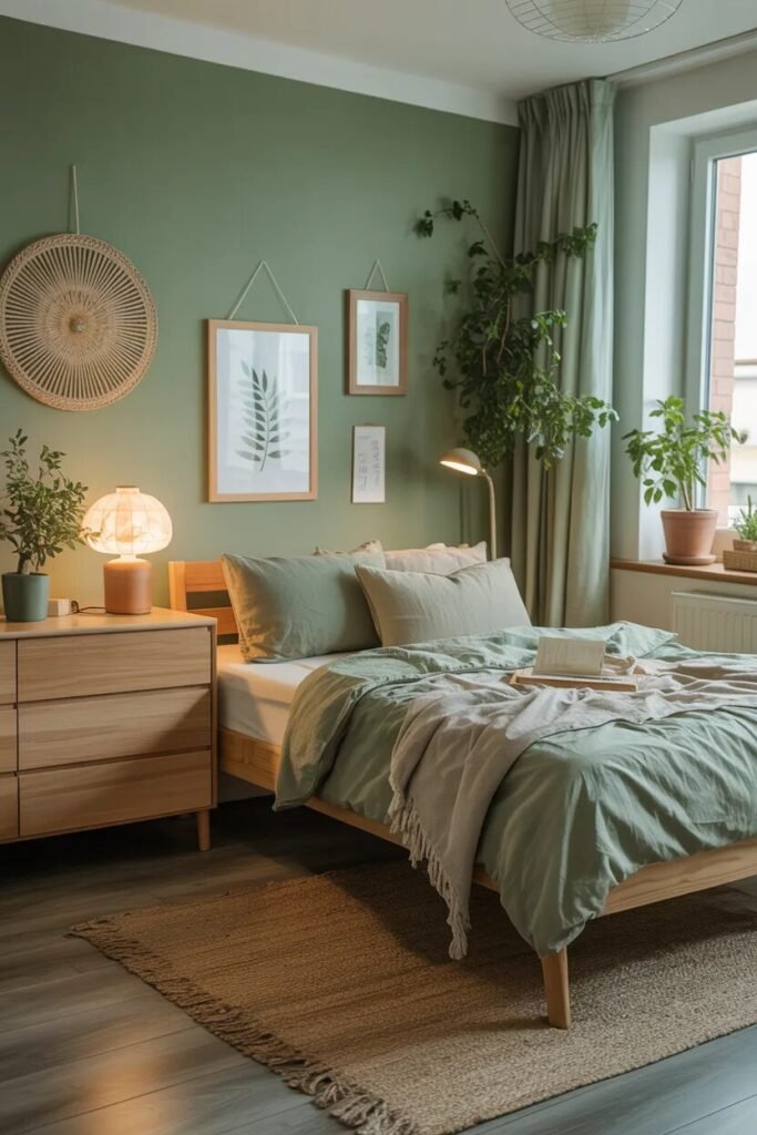 green Japandi dorm room ideas