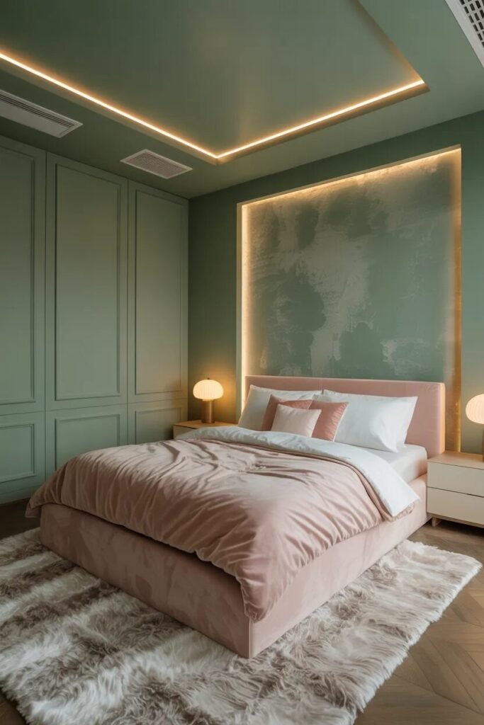 sage green luxury LED bedroom