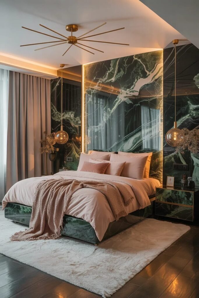 marble sage green luxury bedroom