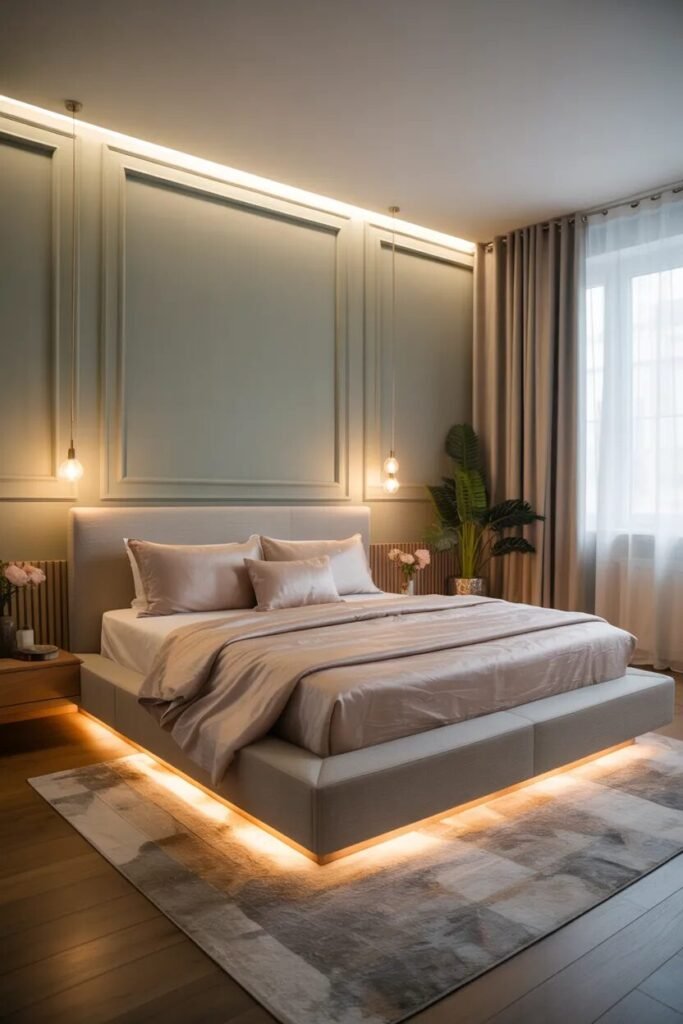 floating sage green luxury bedroom